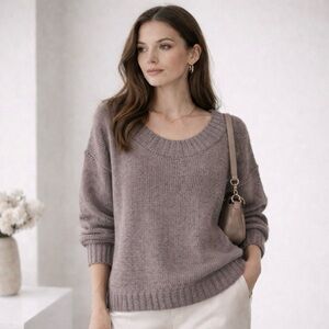 GAP TAUPE BROWN WIDE NECK BOXY 3/4 SLEEVE DROP SHOULDER SWEATER XL NWT